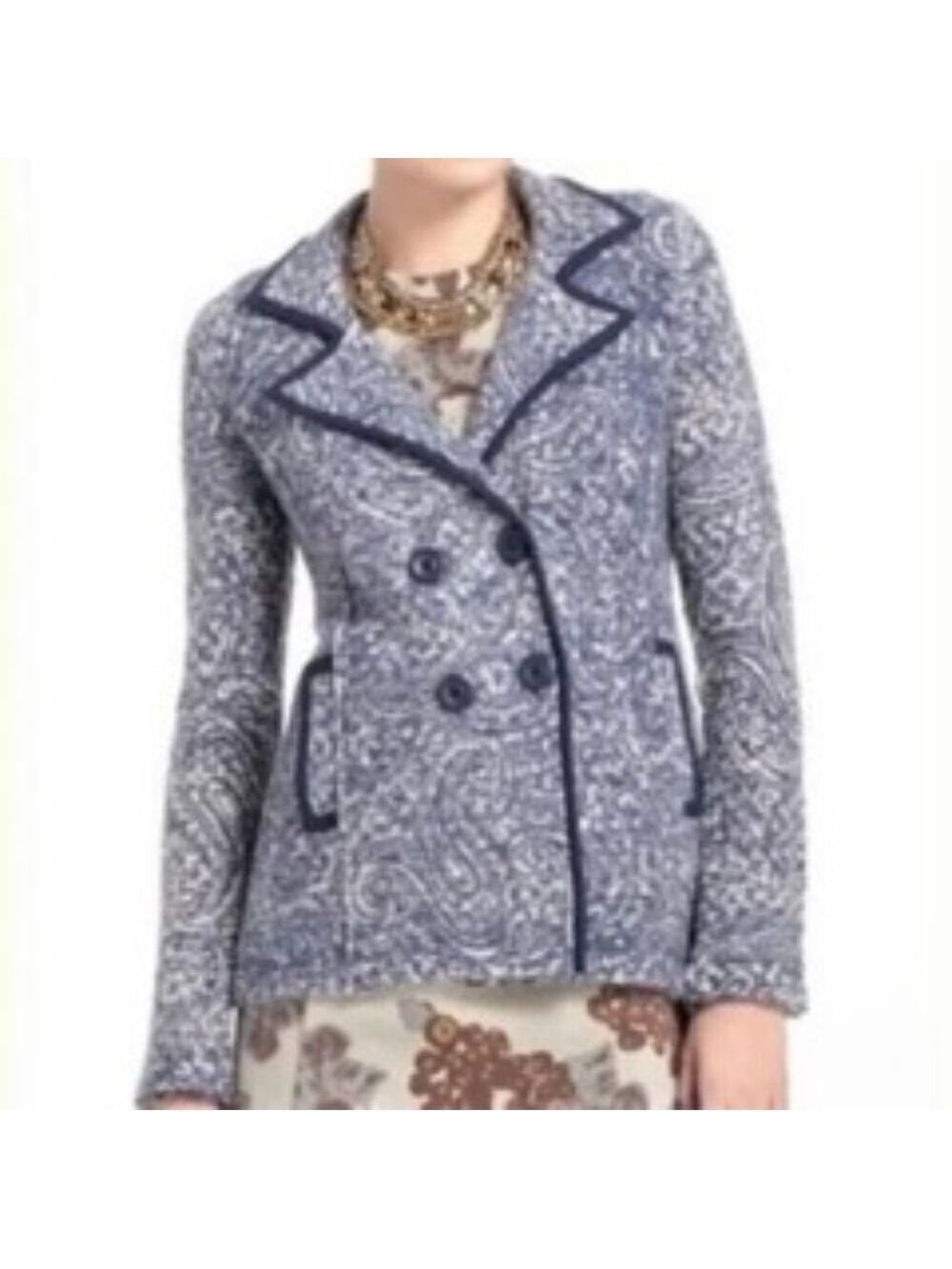 Anthropologie Angel Of The North Knit Wool Paisley Sweater Blazer